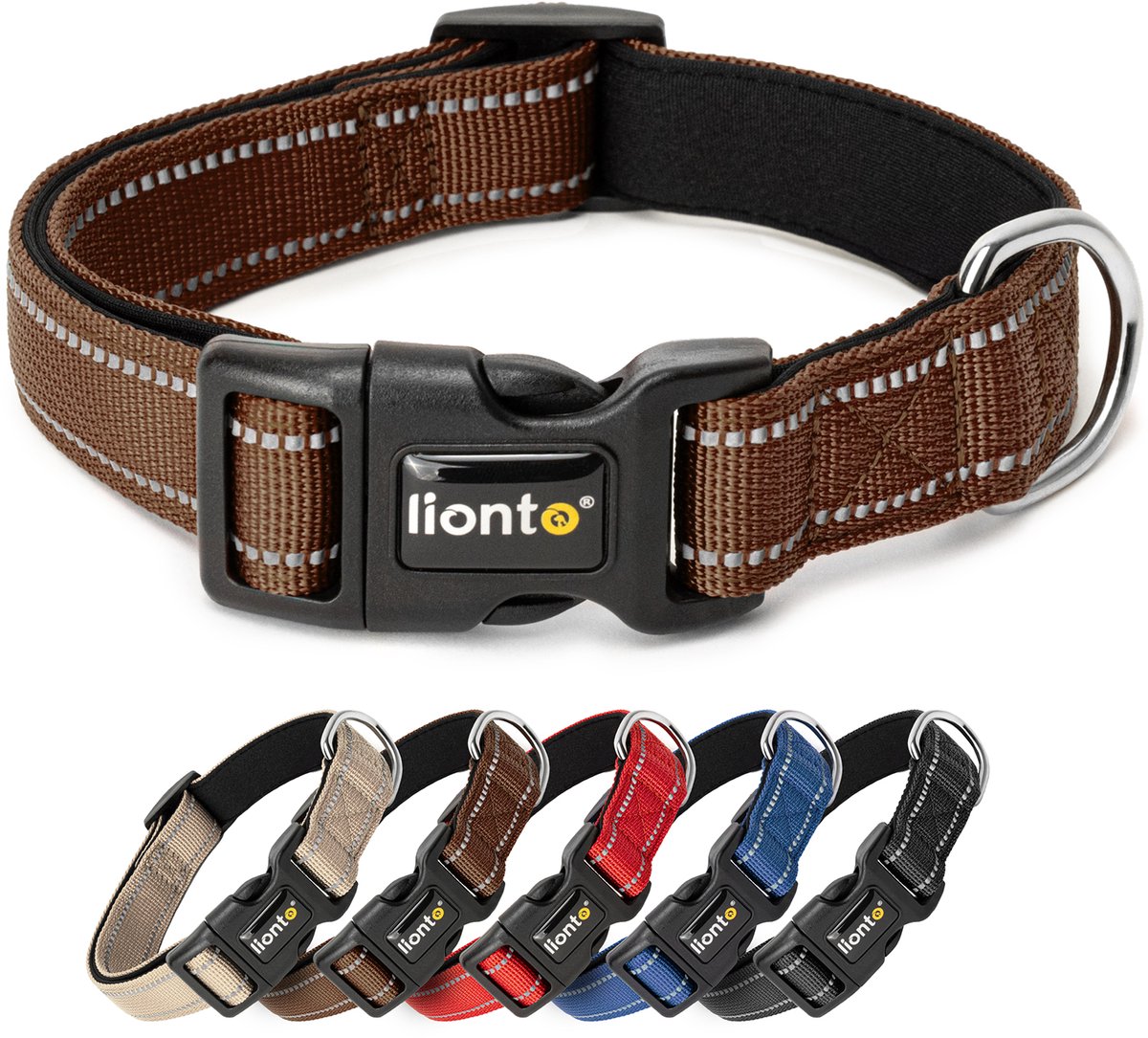 lionto reflecterende hondenhalsband, verstelbaar 40-60 cm L bruin