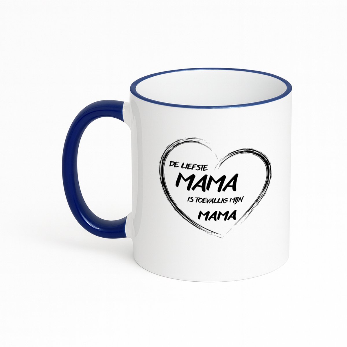 Hacebo® - De liefste mama in zwart hart koffiebeker met gekleurde rand donker blauw - Mama - Liefste mama - thee mok - koffie beker - moederdag cadeautje - Cadeau voor mama - Verjaardag - Geschenk - Cadeau - Gift - koffiemok - 330 ML