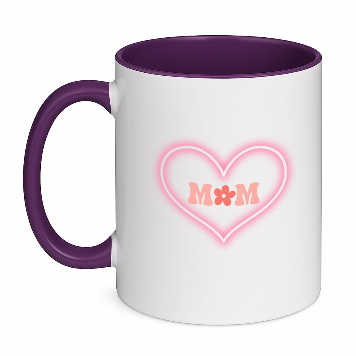 Hacebo® - Mom in neon hart koffiebeker paars - Liefste mama - Mom - thee mok - koffie beker - moederdag cadeautje - Cadeau voor mama - Verjaardag - Geschenk - Cadeau - Gift - koffiemok - 350 ML inhoud