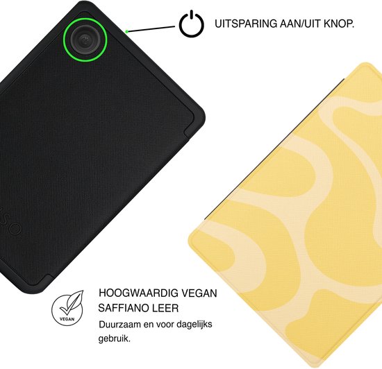 Lunso Geschikt voor Kobo Clara BW / Clara Colour hoesje (6 inch) - Vegan Saffiano Leren Sleep Cover - Yellow Wave van Merkloos — afbeelding 5