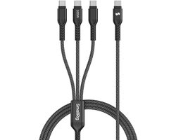 Oplaadkabel - 3-in-1 USB-C - Meerdere Apparaten - Snelladen 100W - 120cm Lengte - Zwart