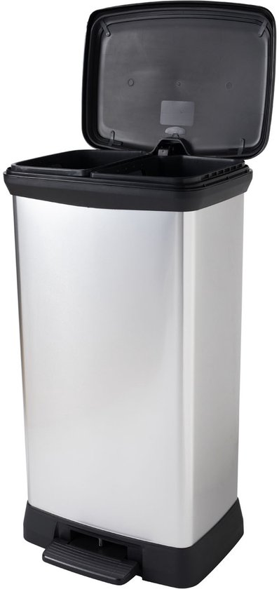 Curver Deco Bin Duo Prullenbak - Rechthoekig - 23L + 23L - Zilver Metallic - Afvalscheiding