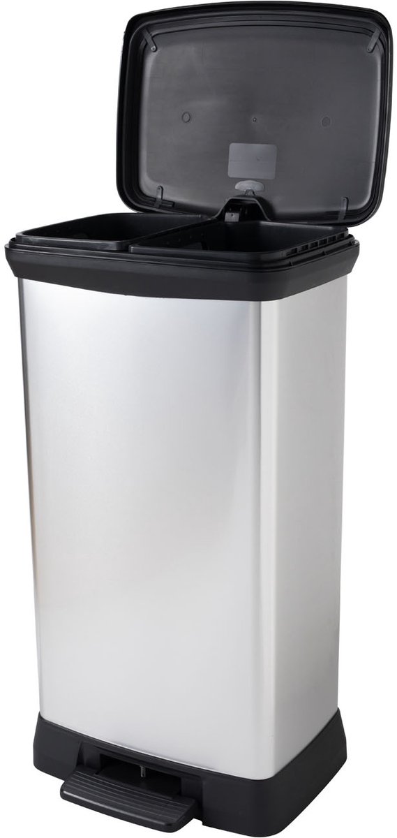 Curver Deco Bin Duo Prullenbak - Rechthoekig - 23L + 23L -  Zilver Metallic - Afvalscheiding