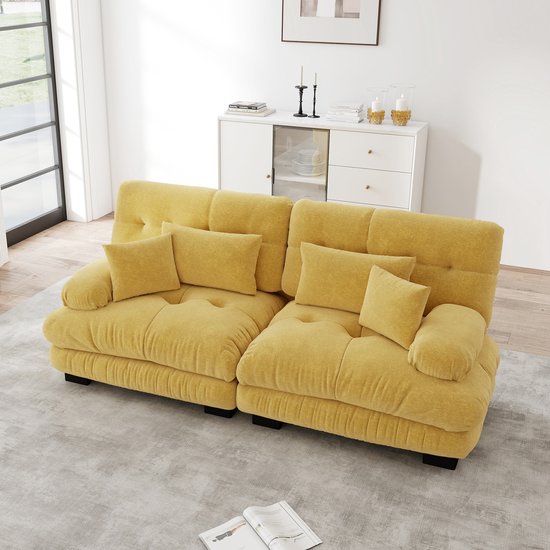 Wishdor - Modulaire Hoekbank - Diepe Zitting - Vintage Stijl - Voor Woonkamer - Chenille - Geel