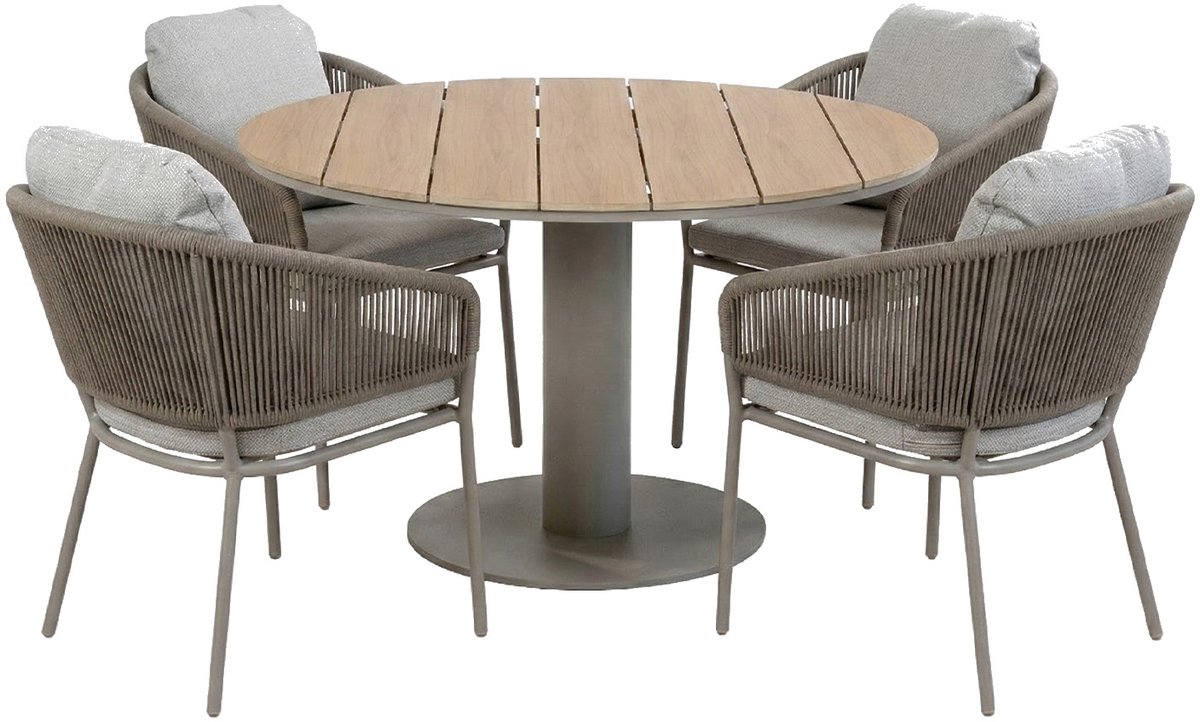 5-delige ronde tuinset | 4 Brindsi tuinstoelen (Latte & Camel) | Tuintafel Tower ø120cm (Camel)