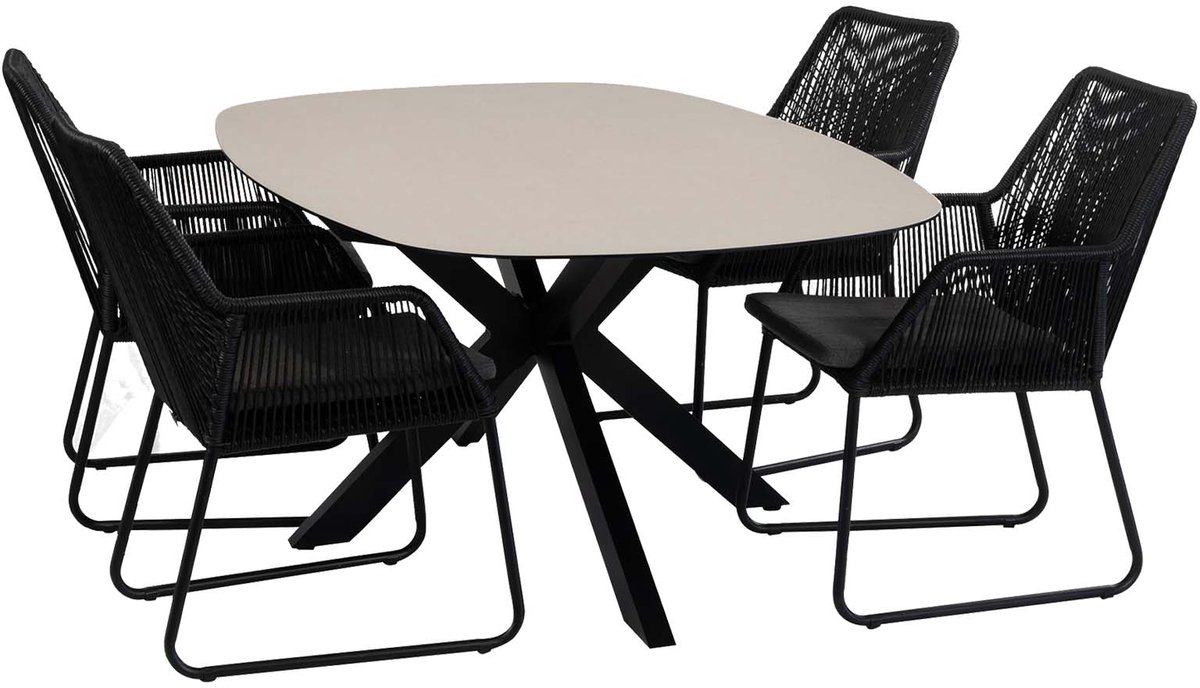 5-delige tuinset | 4 Mona tuinstoelen | Tuintafel Barletta 180x115cm | Black & Black Sandstone