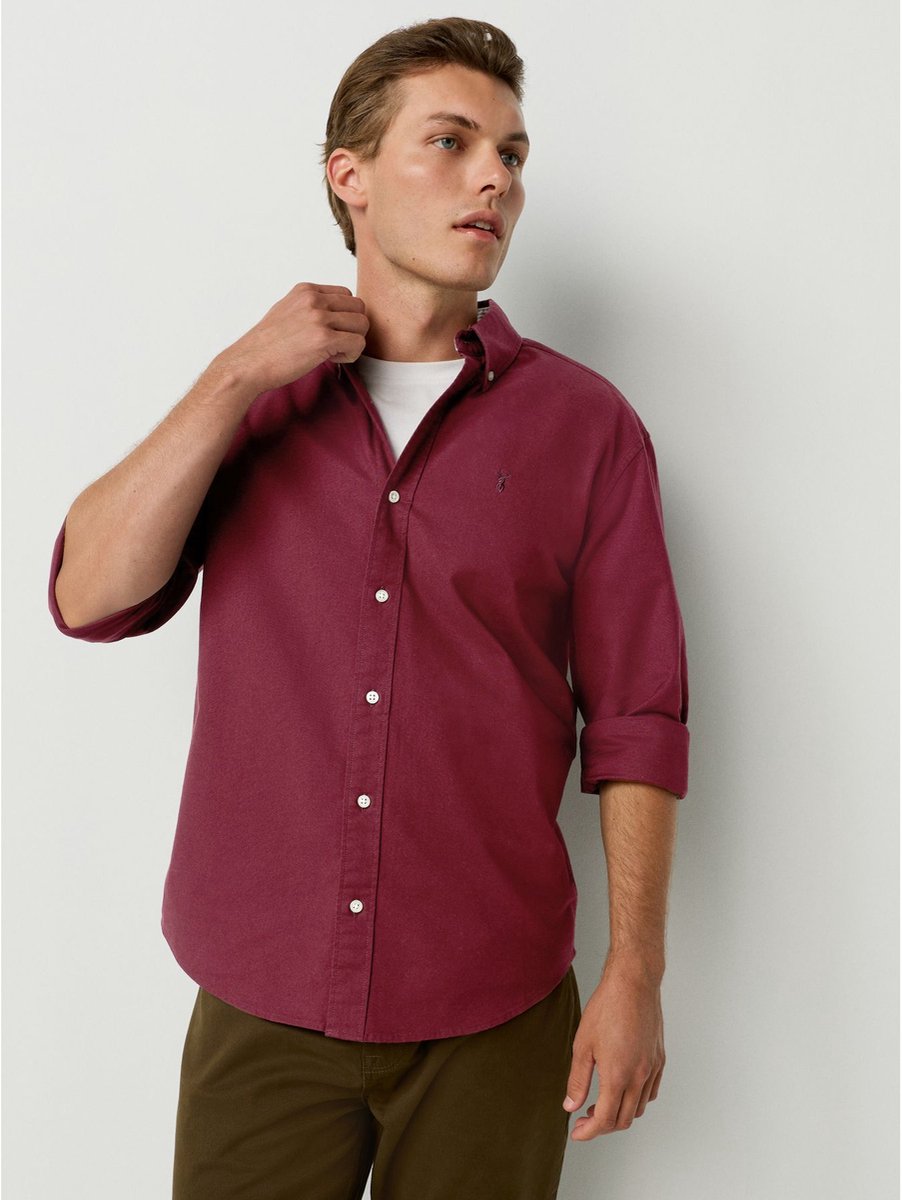 Next - Heren - Slim-fit Oxford-overhemd met lange mouwen - Rood