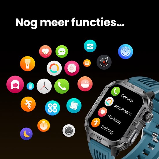 Maoo FORGE GPS Square - GPS Smartwatch Heren - Sporthorloge - 3 Bandjes - Stappenteller - Hartslagmeter - Slaapmonitor - Belfunctie - LED Zaklamp - Multisport - Geschikt voor Android en iOS - Gun Metal Blue