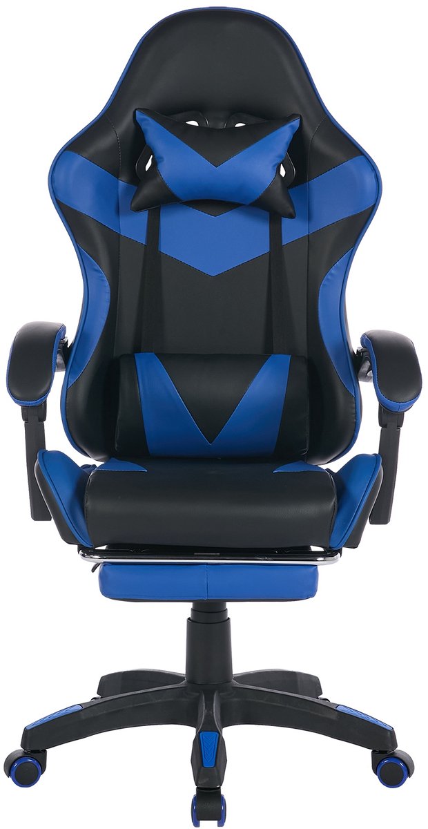 Gaming stoel ROLIPO-ergonomische -155° verstelbaar met voetensteun en massagefunctie – hoge rug kunstleer stoel met lendensteun en hoofdsteun – 64x52x116 cm – zwart blauw