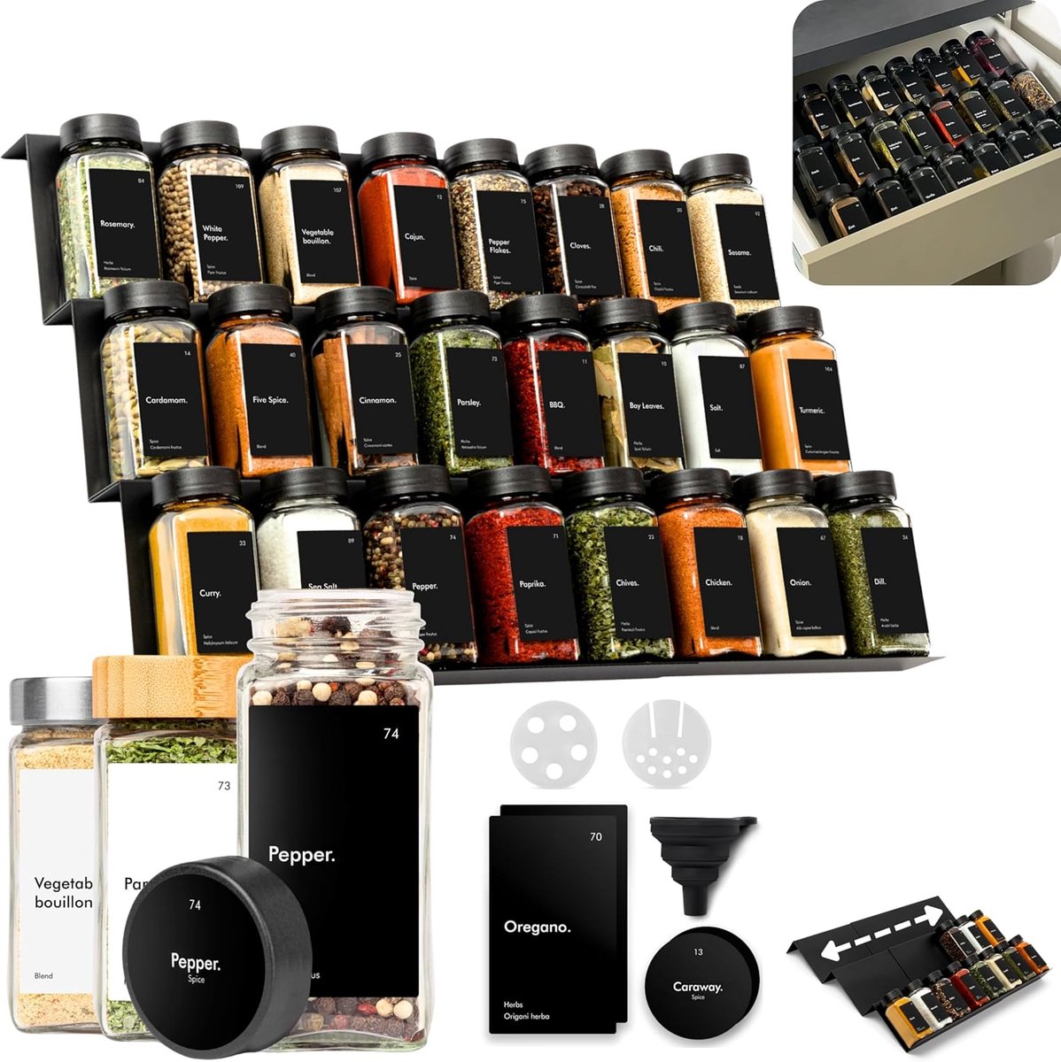 Kruidenrek - Kruidenorganizer - Keuken Opbergen - Verstelbare Breedte - 38x30-60cm - Zwart