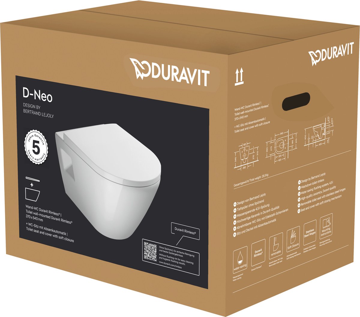 Duravit D-Neo wandclosetpack 37x54x40cm wit glans