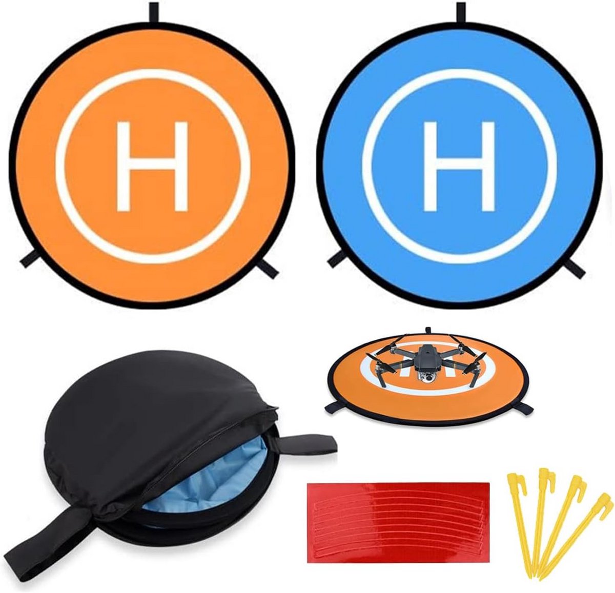 Drone Landingsmat - Helipad - Veilig Landen - Waterdicht Nylon Materiaal - 55 cm Diameter - Oranje Blauw