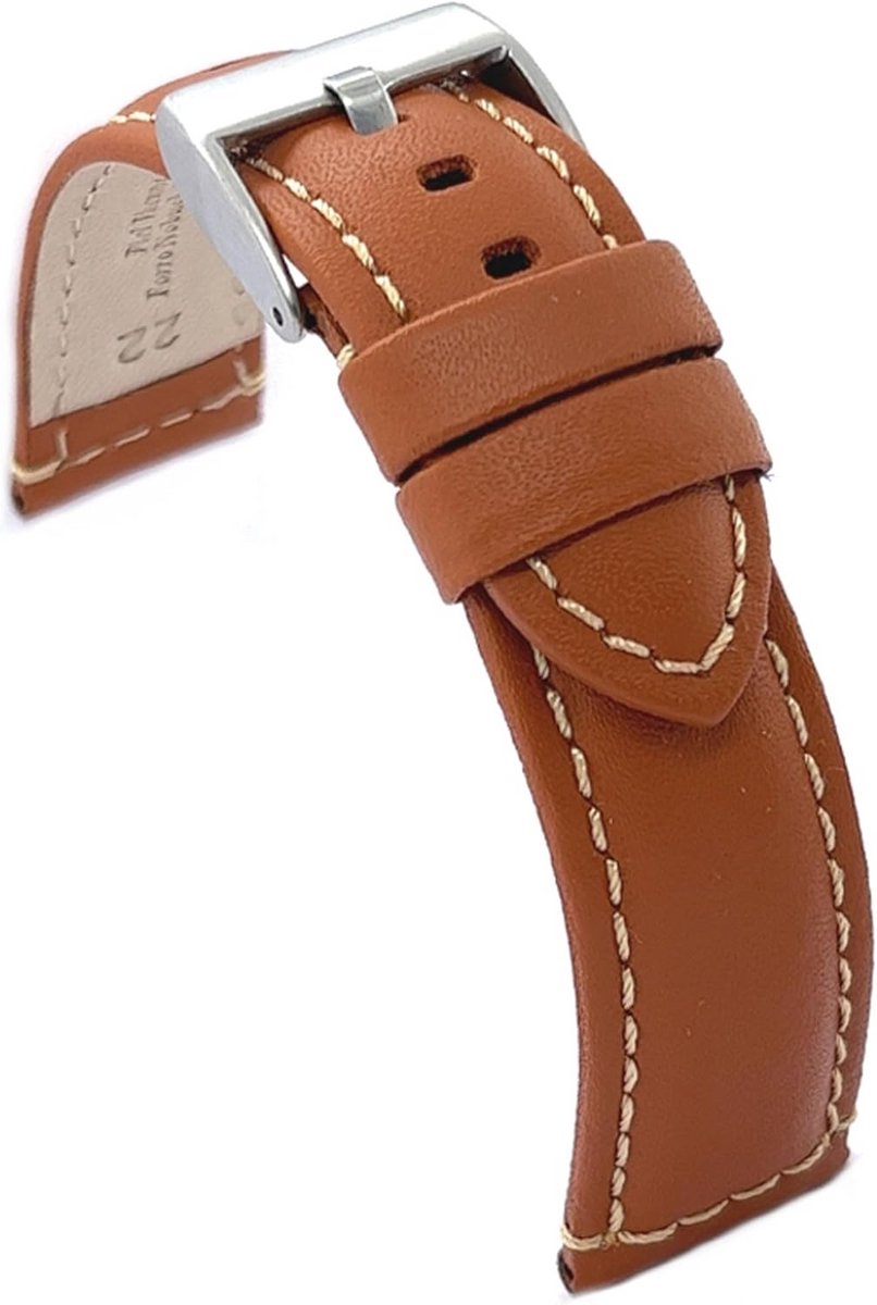 Horlogeband Leer - Glad Leer - Dagelijks Gebruik - Witte Steek Detail - 14-24 mm