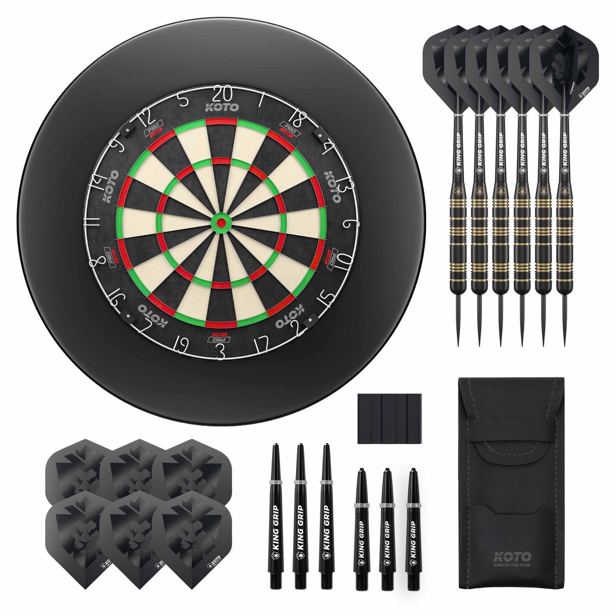 KOTO - King Pro Editie - Zwart - Sisal Dartbord - Surround - 2 Sets Darts & Dartwallet