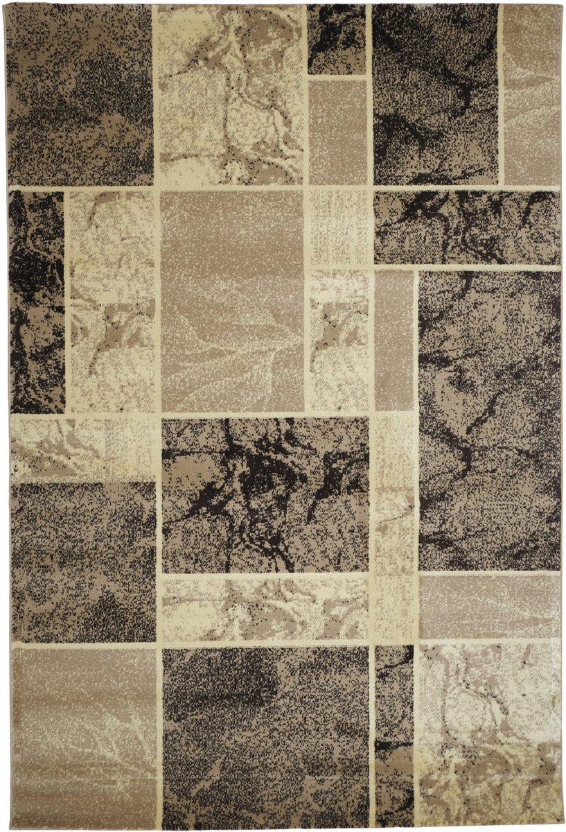 Blanca Vloerkleed – Laagpolig Vloerkleed Blokken Marmer – Beige/Bruin – 80x150 cm