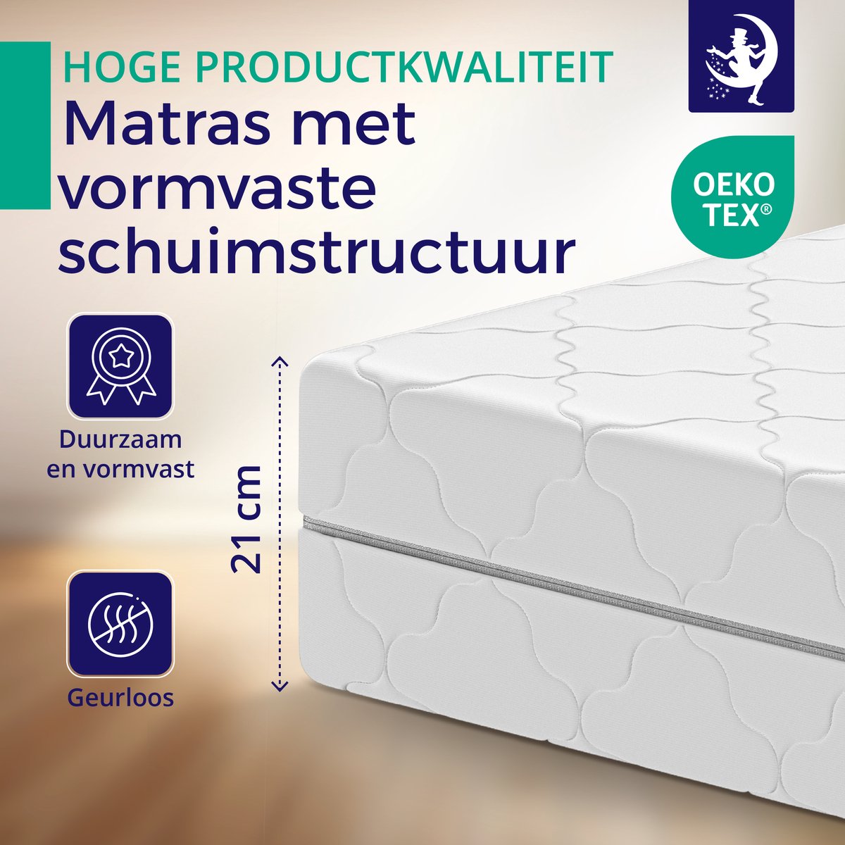 Premium Matras 120 x 200 cm - Hoogte 21cm - Pocketvering matras met 7 zones - Ergonomisch – Gemiddeld– Hypoallergeen - Ademend