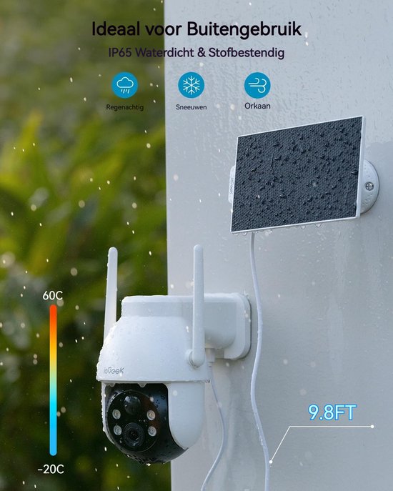 ieGeek Beveiligingscamera Draadloos Buiten - 2K Solar Wifi Camera - voor Huisbeveiligingssysteem - Batterijgevoede Bewakingscamera met Zonnepaneel - 360° PTZ - Kleuren Nachtzicht - Bewegingssensor - Werkt met Alexa van Merkloos — afbeelding 4