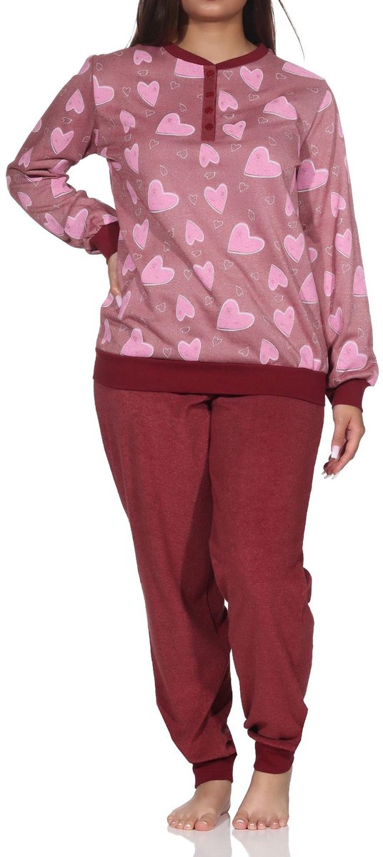 Normann dames badstof pyjama lange mouw met manchetten in hartjeslook - ook in oversize beere