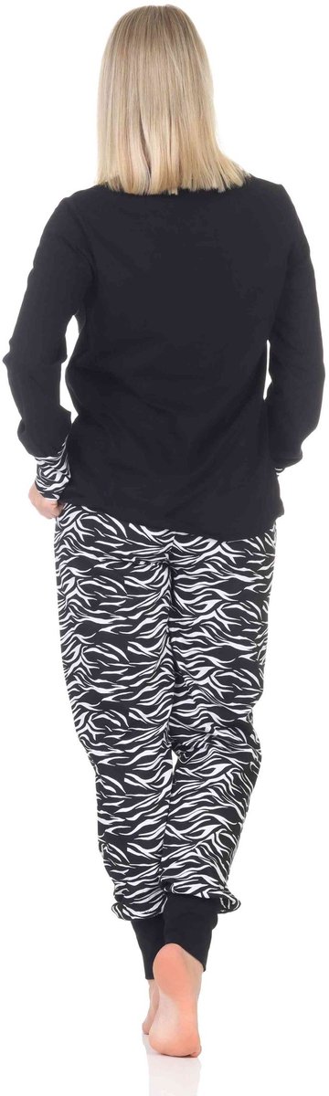 Normann damespyjama met manchetten en dierenmotief, broek in dierenprintlook schwarz