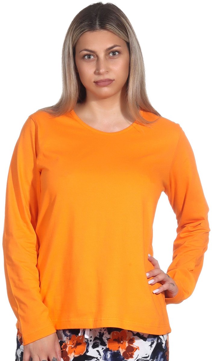 Normann Damespyjamashirt met lange mouwen mix & match in effen kleur orange
