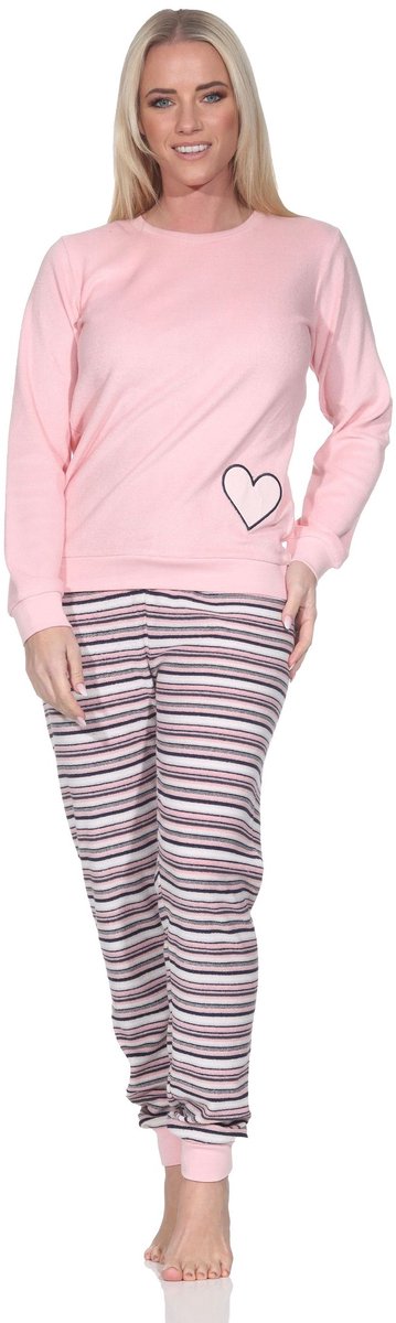 Normann dames badstof pyjama met manchetten, pyjama met hartmotief – ook in grote maten rosa