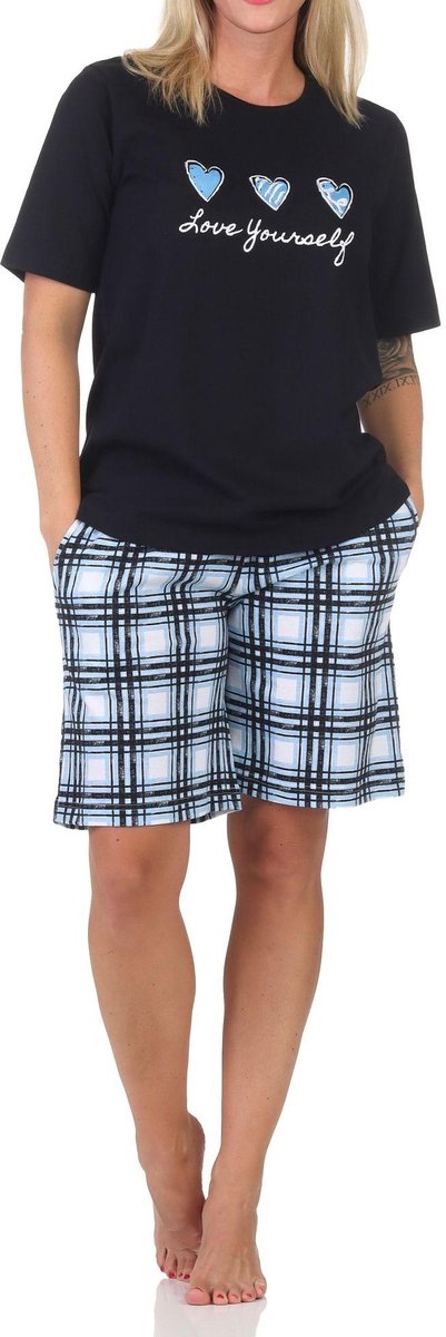 Normann damespyjama shorty met geruite jersey pyjamabroek - ook in grote maten dunkelgrau