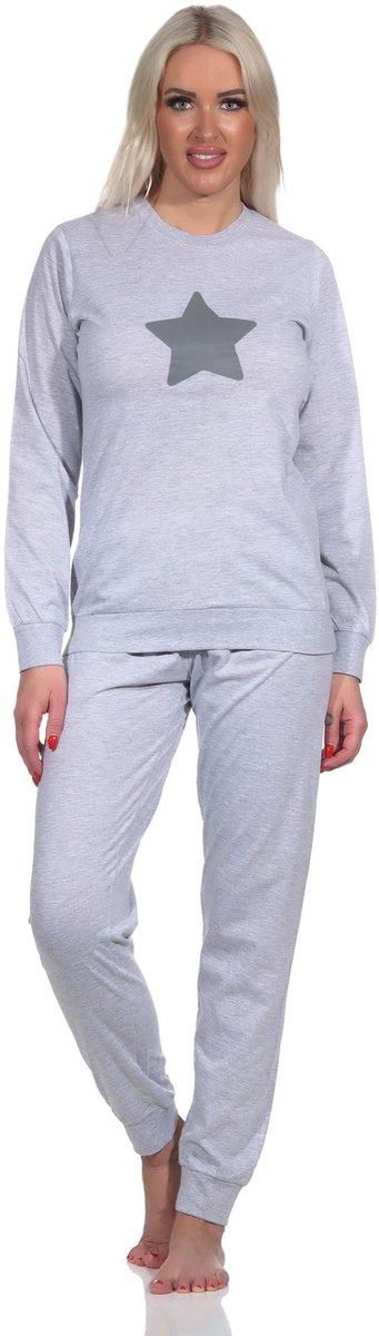 Normann Casual Normann damespyjama met lange mouwen, manchetten en sterrenmotief grau