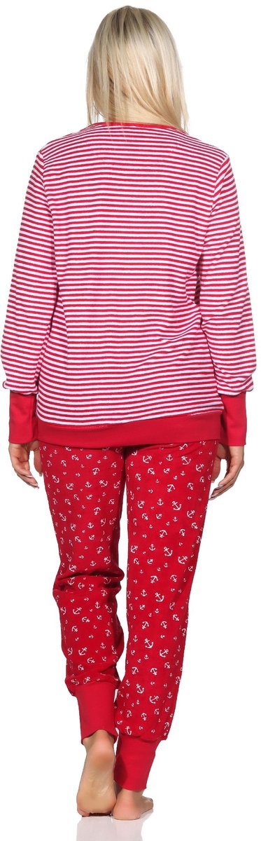 Normann damespyjama van lange badstof met manchetten in maritieme look - ook in oversize rot1