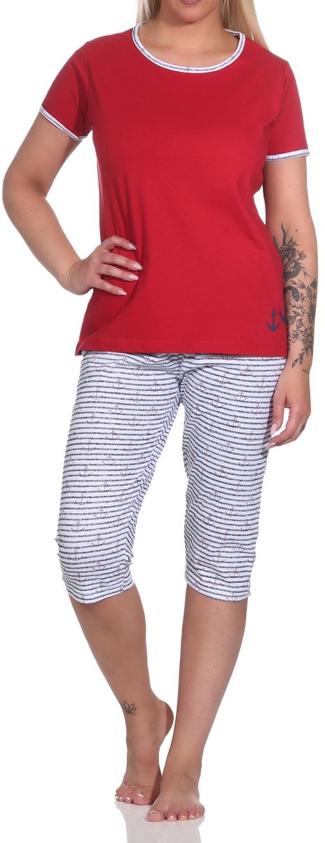 Normann Capri pyjama korte mouw, dames pyjama met 3/4 broek in maritieme look - 123 151 rot