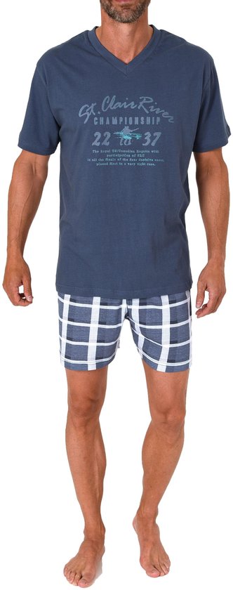 Casual korte pyjama voor heren met korte mouwen en geruite short - 122 105 754
