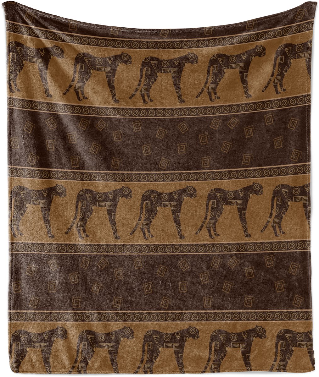 ABAKUHAUS Safari Zachte Flanellen Fleece Deken, Luipaarden Geometrische Vormen, Gezellige Pluche Plaid, 125 x 175 cm, Donkerbruin Karamel
