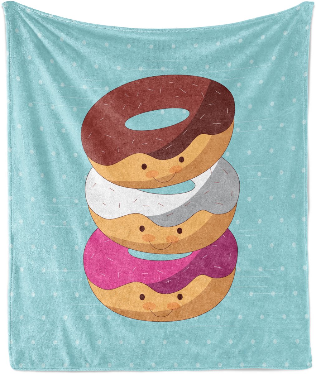 ABAKUHAUS Anime Zachte Flanellen Fleece Deken, Kawaii Cartoon Donuts, Gezellige Pluche Plaid, 125 x 175 cm, Zacht Blauw Meerkleurig