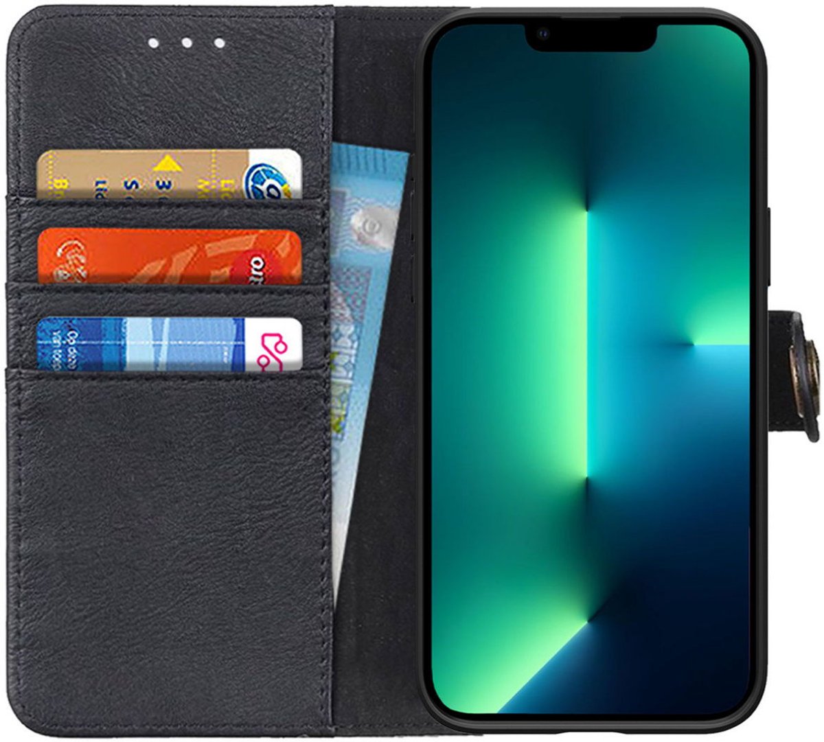 KHAZNEH Hoesje Portemonnee Book Case Zwart Geschikt voor Apple iPhone 13 Pro Max