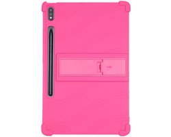 Kinder Tablethoes Geschikt voor Lenovo Tab P12 Pro - Siliconen Back Cover met Kickstand - Kinderhoes met Kickstand - Beschermhoes Roze