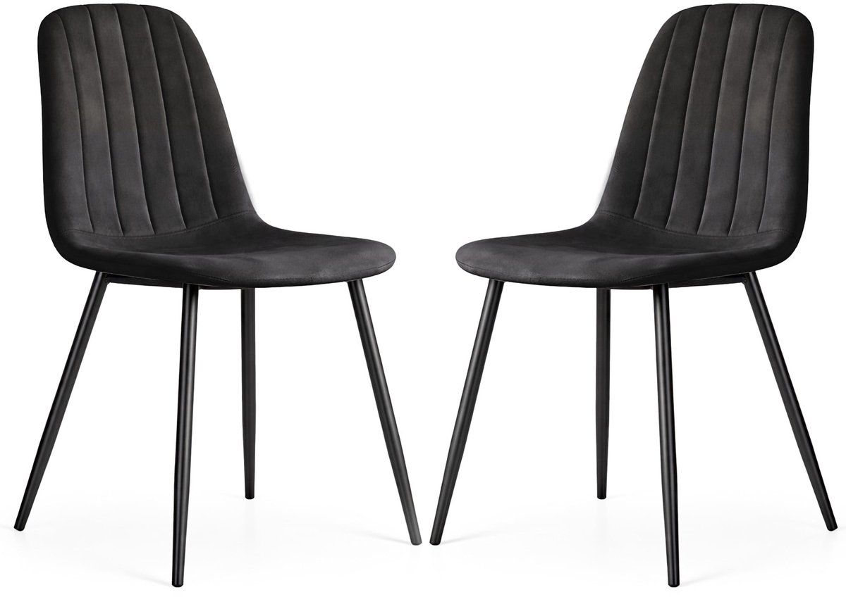 Set van 2 Eetkamerstoelen LUMO / Gestoffeerde Stoelen / Fluwelen Stoelen en Metalen Poten / Zwart met zwarte benen