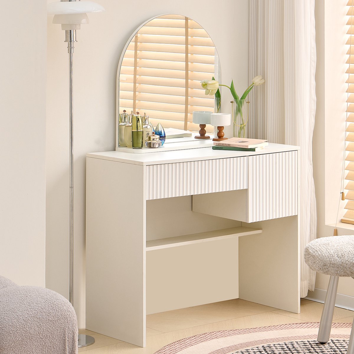 Kaptafel - 90x40x135 cm - Spiegel en Laden - Moderne Friseertafel - Hout - Wit