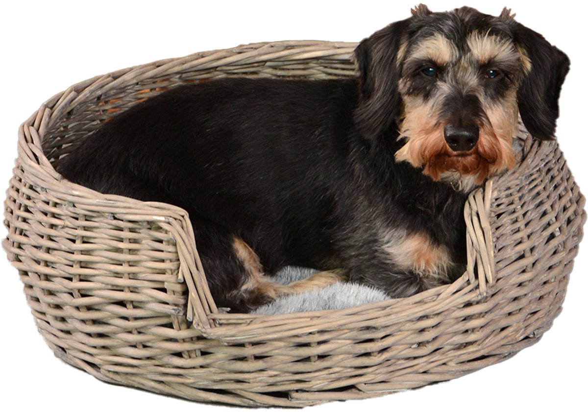 UNUS® Ronde hondenmand slaapplaats voor honden van wilg grijs met kussen 55 cm