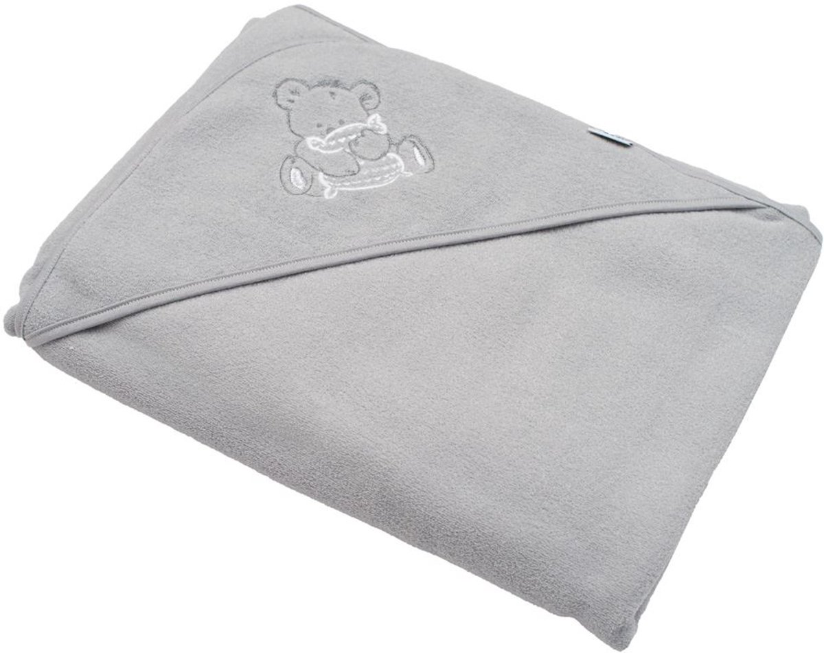 New Baby - Badcape - Badhanddoek grijs 100x100 cm met capuchon van katoen - Badstof - Absorberend - Capuchonhanddoek - Kinderbadcape - Dierenprint