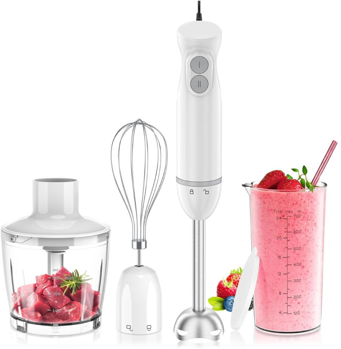 Staafmixer Set - Hakmolen - Groentesnijder - Soepmaker - Wit