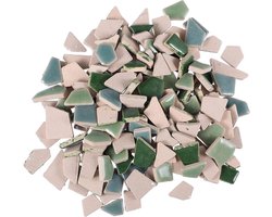 Gebroken keramische tegels 200g - Mozaïekstenen voor doe-het-zelf - Geglazuurde tegels - Woondecoratie - Keramische chips - Beige/Groen.