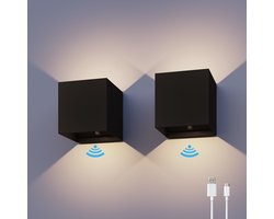 Calex Oplaadbare Wandlamp Kubus - 2 Stuks - Up & Down Tuinverlichting - Warm Wit Licht - Voor Binnen en Buiten - Waterdicht - Eenvoudige Installatie - Zwart