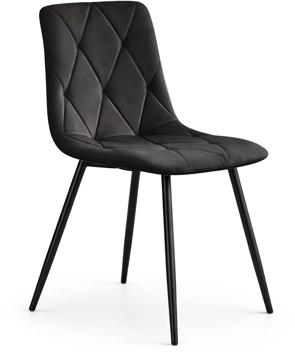Eetkamerstoel MILO / Gestoffeerde Stoelen / Fluwelen Stoelen en Metalen Poten / Zwart met