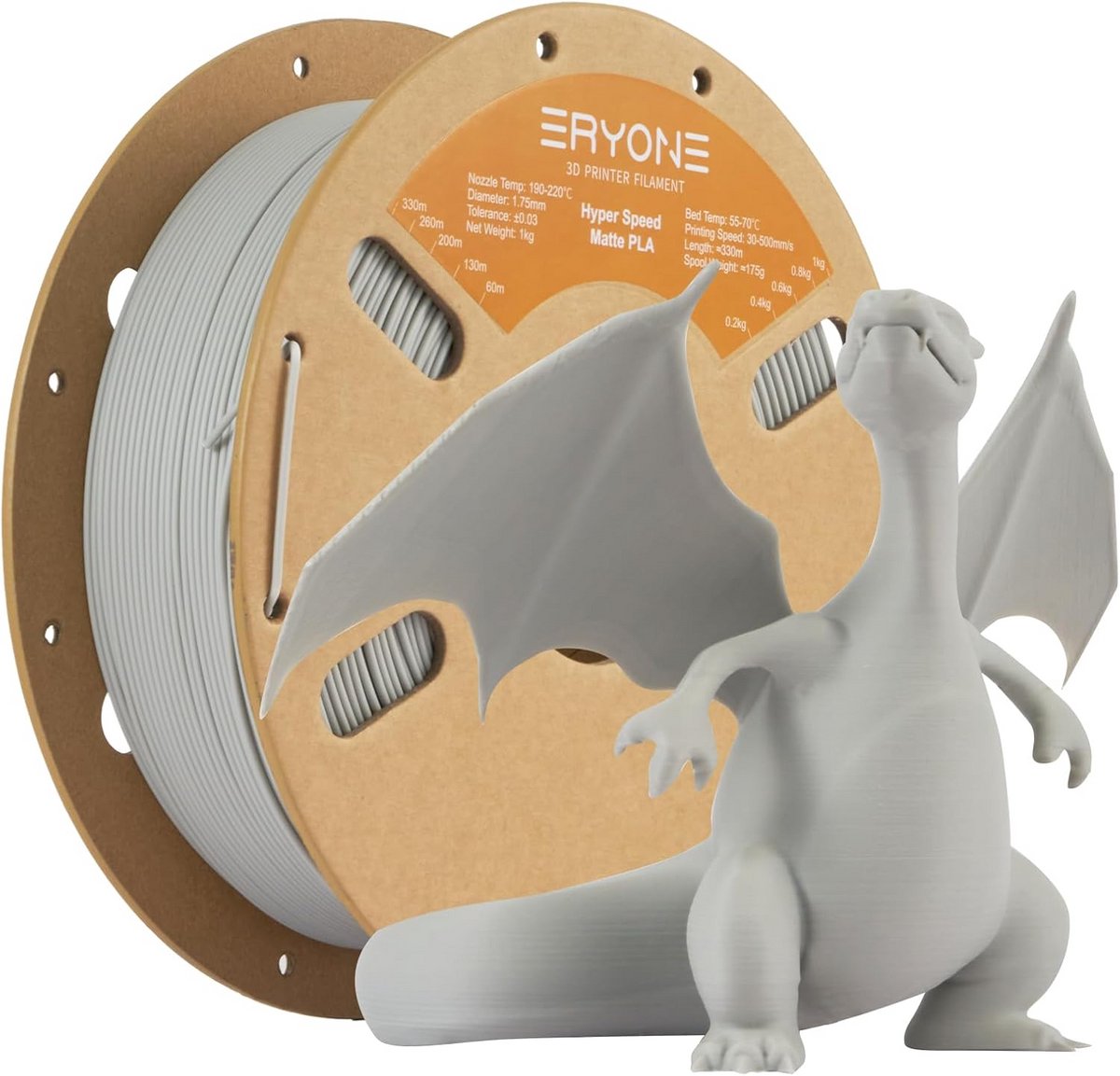 High Speed Matte PLA Filament 1.75mm (+/- 0.03mm) Lichtgrijs 1kg voor 3D Printer