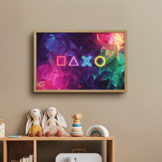 Nachtlampje 60x40 cm - Kinder lamp - Playstation - Kleurrijk - Abstract - Neon - Tafellamp kinderkamer draadloos - Slaapkamer lampje - Bedlamp kinderen - Kinderlampje - Wandlamp babykamer - Nachtlampjes van OnlyWow — afbeelding 3