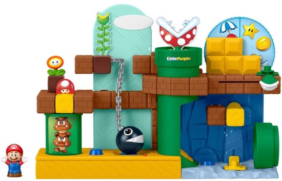 Fisher-Price Little People Mario's Adventure Playset met Mario, Piranha Plant, Chain Chomp en Goomba's.