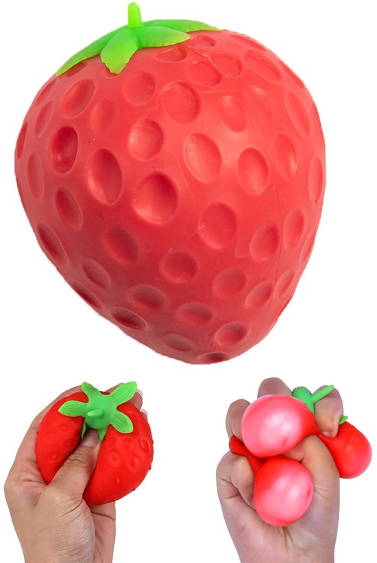 Squishy stressbal aardbei - Realistisch fruit sensorisch speelgoed - Knijpbal voor stressverlichting - Fidget toy voor kinderen en volwassenen - Verjaardagscadeau