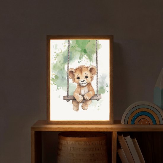 Nachtlampje 30x40 cm - Kinder lamp - Leeuw - Dier - Kinderen - Jungle - Tafellamp kinderkamer draadloos - Slaapkamer lampje - Bedlamp kinderen - Kinderlampje - Wandlamp babykamer - Nachtlampjes van Merkloos — afbeelding 2