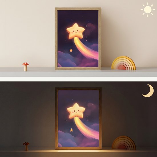Nachtlampje 30x40 cm - Kinder lamp - Ster - Gezichtje - Lichtgevend - Tafellamp kinderkamer draadloos - Slaapkamer lampje - Bedlamp kinderen - Kinderlampje - Wandlamp babykamer - Nachtlampjes van Merkloos — afbeelding 4