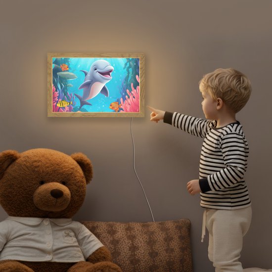 Nachtlampje 30x20 cm - Kinder lamp - Dolfijn - Zeedieren - Onderwater - Kinderen - Meisjes - Tafellamp kinderkamer - Slaapkamer lamp - Bedlamp kinderen - Kinderlampje stopcontact - Wandlamp babykamer - Nachtlampjes van Merkloos — afbeelding 5