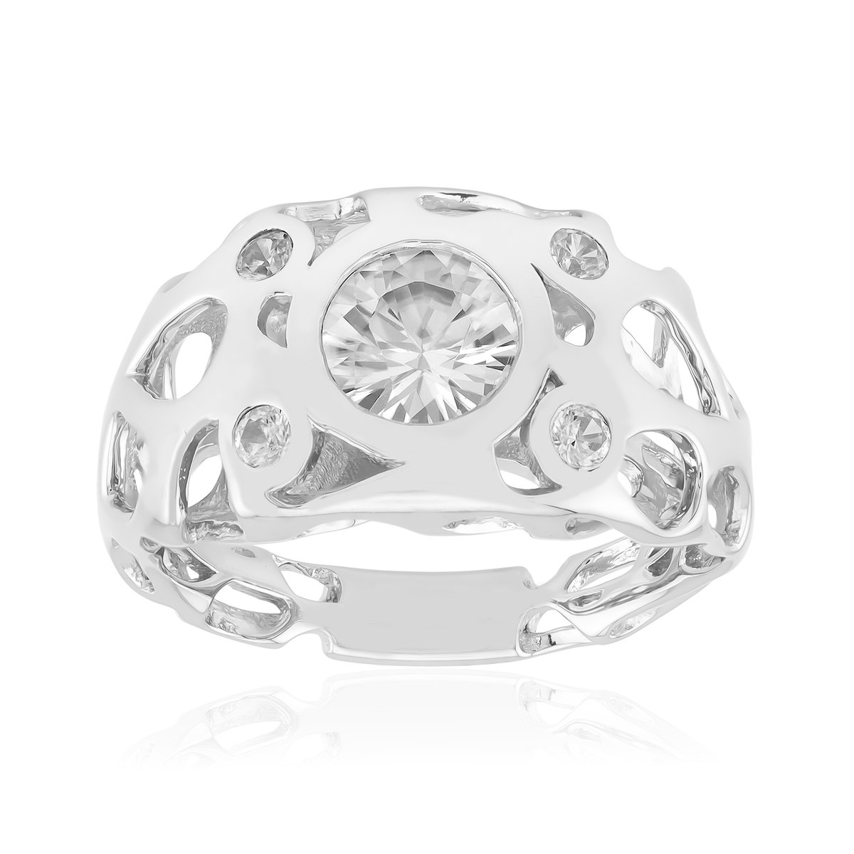 Cavill - Zilveren ring 925 Sterling - 1 406 ct Cambodjaanse Zirkoon en 4 zirkonen - Modern elegant dames ring